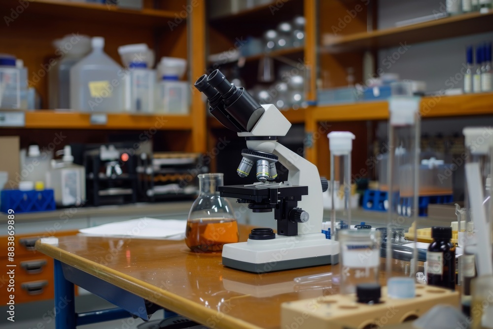 Poster a microscope in a laboratory setting