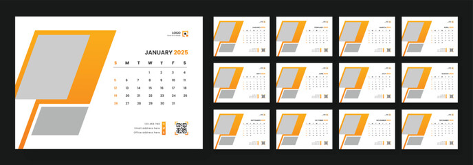 Calendar 2025 corporate template design set. Monthly planner design in corporate and business style, 12 months included.