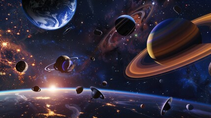 A high-tech virtual reality planetarium with interactive space tours