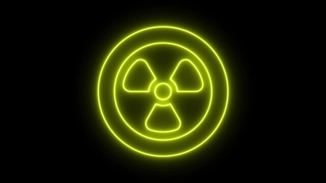 Symbol radioactive risk, biohazard neon style yellow colour