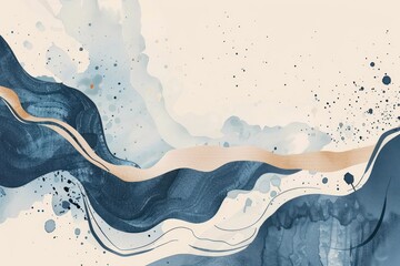 Abstract geometric shapes in beige blue soft colors. Splash flow decoration draw paint background template