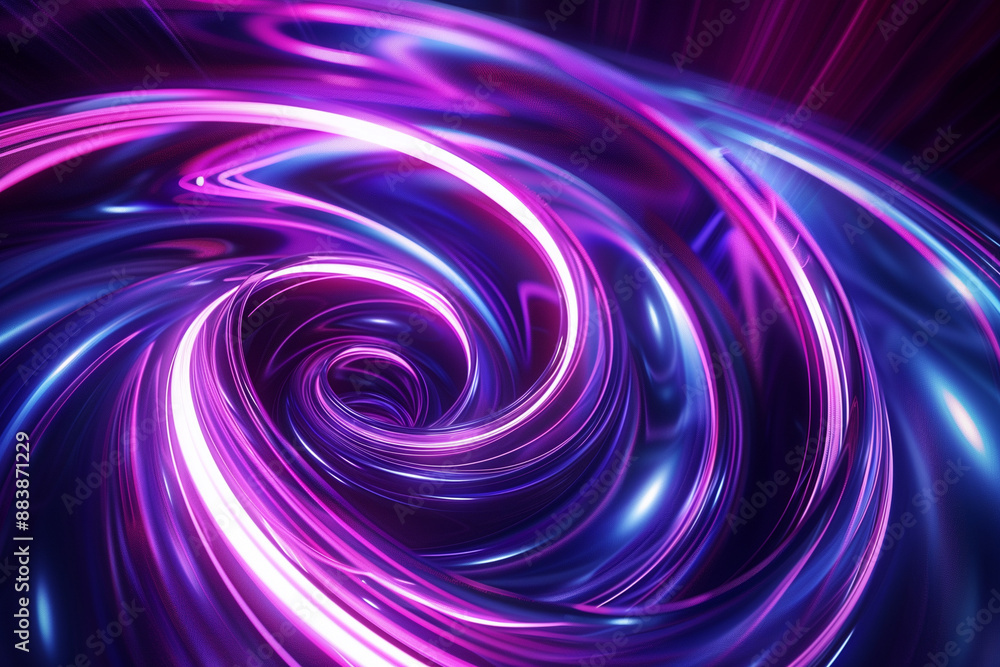 Poster neon glowing circle lines making a tunnel with vanishing point. color lights abstract motion. speed 