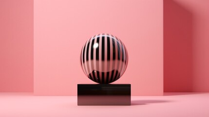 a black and pink striped ball on a black rectangular object