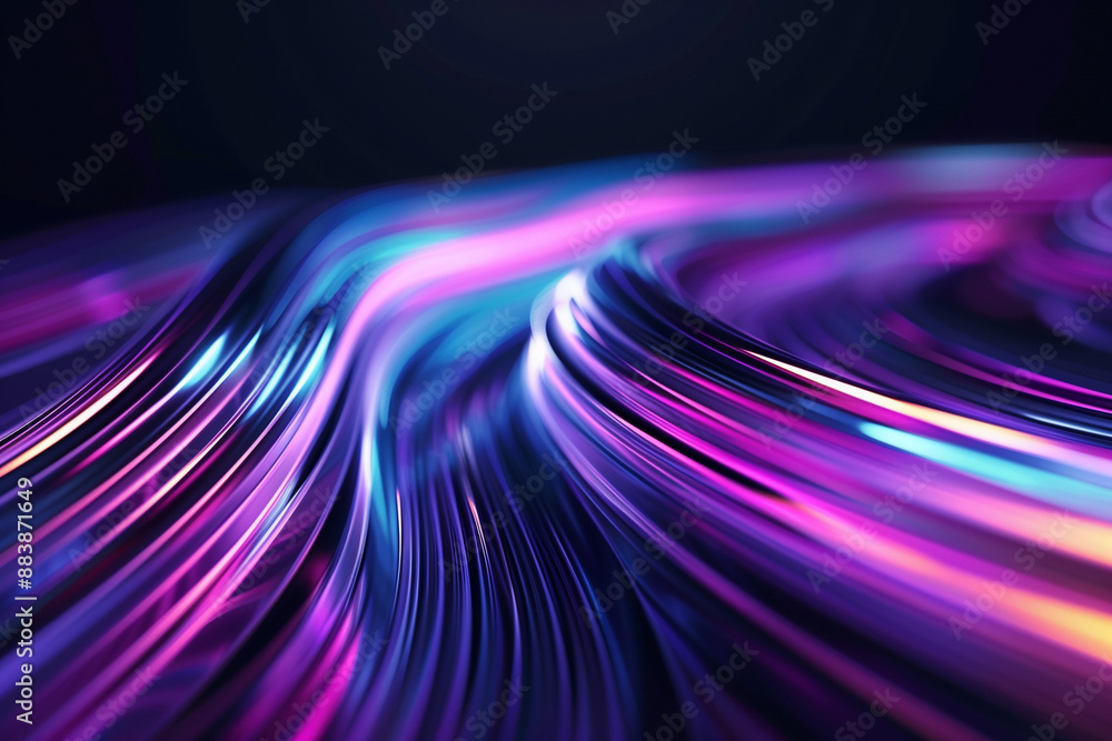 Poster neon glowing circle lines making a tunnel with vanishing point. color lights abstract motion. speed 