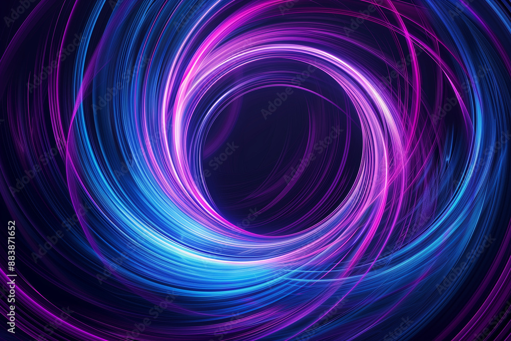 Poster neon glowing circle lines making a tunnel with vanishing point. color lights abstract motion. speed 