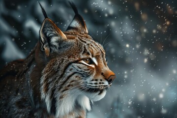 Obraz premium A Majestic Lynx Close up portrait Hunting in the Snowy Forest Under the Moonlight