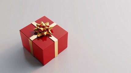 a red box with gold ribbon and bow