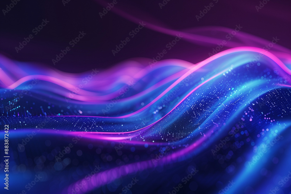 Poster neon glowing circle lines making a tunnel with vanishing point. color lights abstract motion. speed 