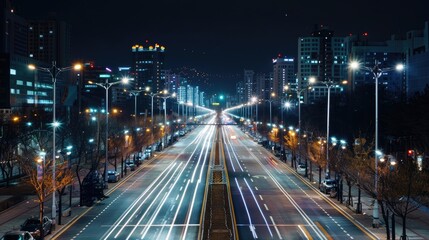 Obraz premium A smart city lighting system with energy-efficient LEDs and motion sensors