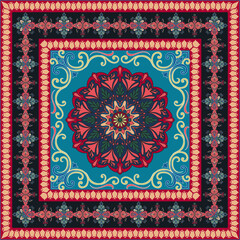 Colorful ornamental vector design for rug, tapis, yoga mat. Geometric ethnic clipart. Arabian ornamental carpet with decorative elements.Persian carpet