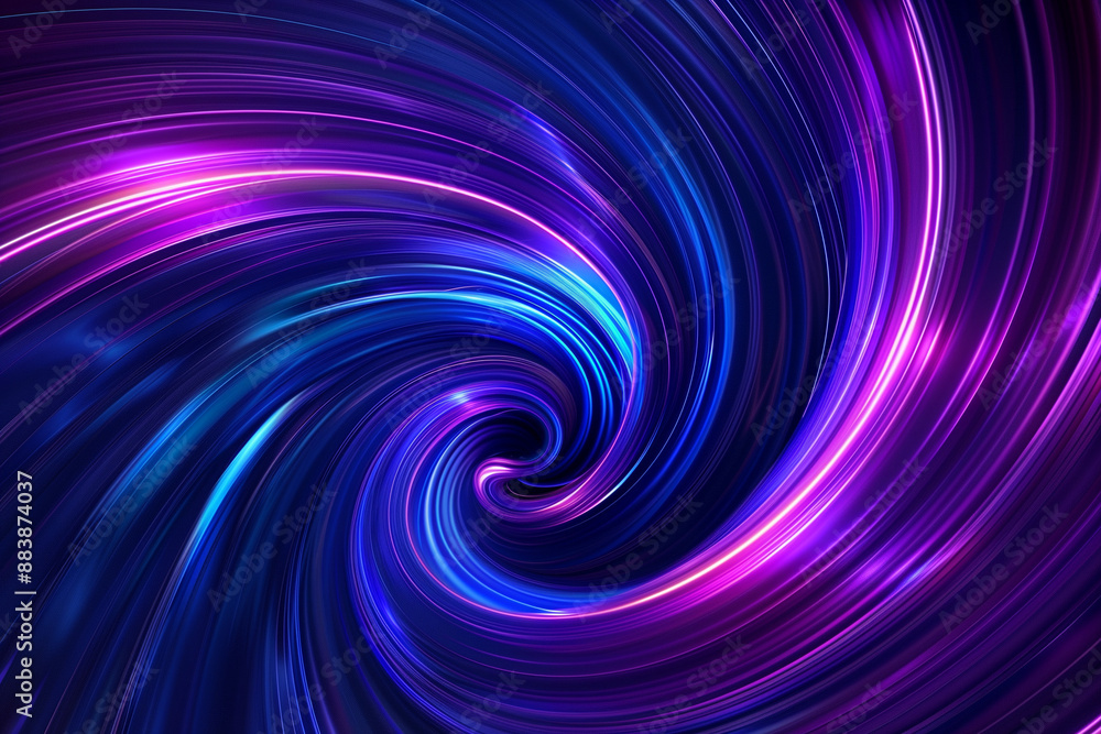 Poster neon glowing circle lines making a tunnel with vanishing point. color lights abstract motion. speed 