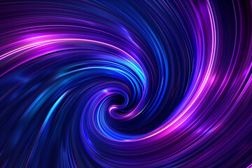 Neon glowing circle lines making a tunnel with vanishing point. Color lights abstract motion. Speed effect. Colorful wave spiral curve. Black background. Chaos wavy texture. Parallel pattern.