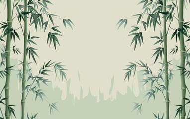 Fototapeta premium Elegant bamboo forest illustration with a soft green background, perfect for nature-themed projects, backgrounds, or minimalist designs.
