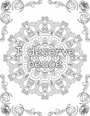 Printable mandala coloring page for kids and adults with affirmation quote for self talk and self care. it helps to succeed and struggle against life to enjoy the tough journey
