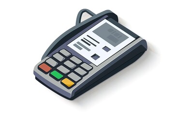 Payment terminal engraving sketch hand drawn color raster illustration. Scratch board style imitation. Hand drawn image.