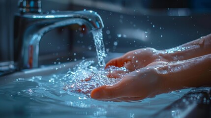 Fototapeta premium Hand holding water from the tap