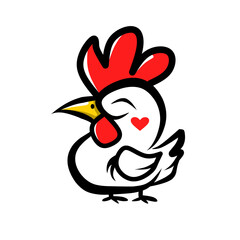 cartoon chicken with heart on white background 