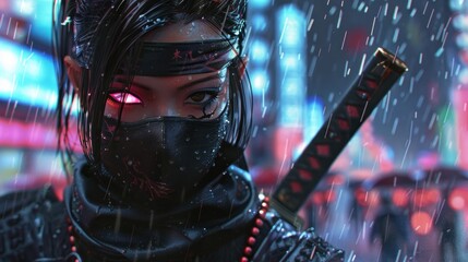 Cyberpunk Ninja in the Rain