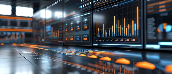 Modern data visualization dashboard showcasing graphs and analytics, ideal for business intelligence and tech presentations.