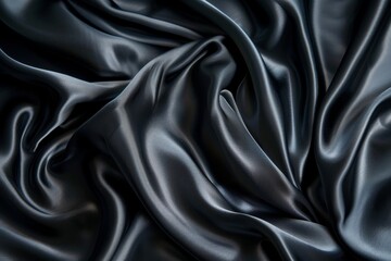 Obraz premium A close-up image of black silk fabric draped in soft, flowing folds, illuminated by gentle lighting that emphasizes the texture and luxurious feel of the material