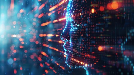 Obraz premium Digital Face Composed Of Binary Code