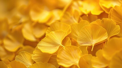 Obraz premium Yellow ginkgo leaves in closeup,ginkgo biloba leaves background.