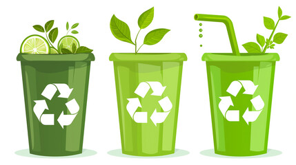 green plant in a recycling bin showing in a white background
