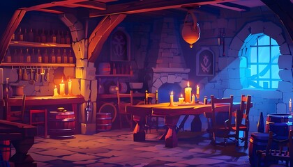 medieval tavern in the dungeon of a castle
