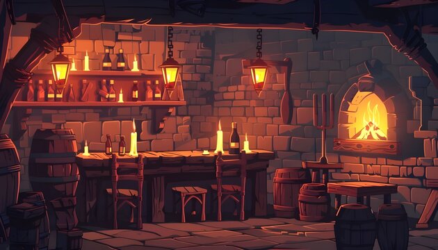 medieval tavern in the dungeon of a castle