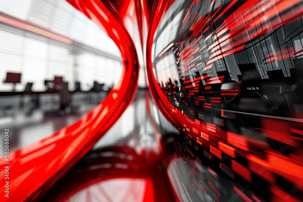 Poster abstract design of red and black lines in a modern office setting