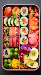 A Vibrant, Balanced and Varied Japanese Bento Box Meal Display