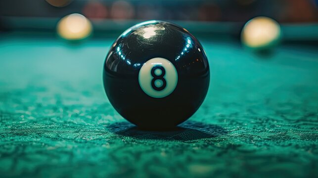 Black eight ball on green felt, close-up shot capturing the tension of the game