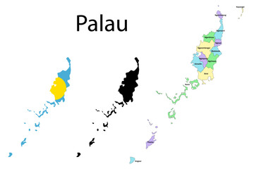 Palau administrative divisions. Palau flag and map illustration vector.
