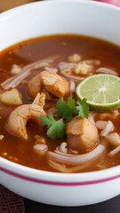 Mexican pozole food on vertical background 11.