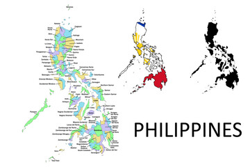 Philippines administrative divisions. Philippines flag and map illustration vector.