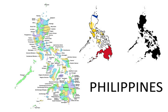 Philippines administrative divisions. Philippines flag and map illustration vector.