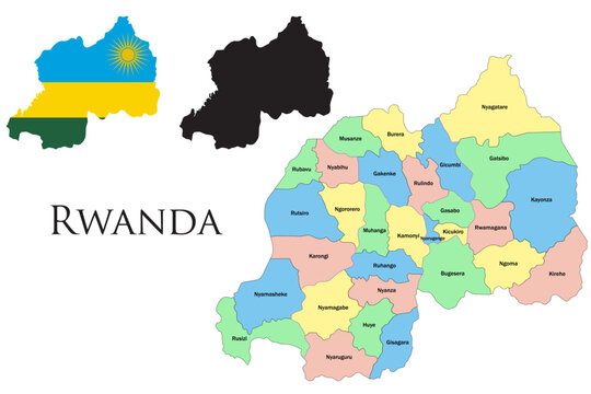Rwanda administrative divisions. Rwanda flag and map illustration vector.