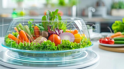 Holographic food sustainability, digital eco-friendly methods, futuristic environmental standards, advanced green technology