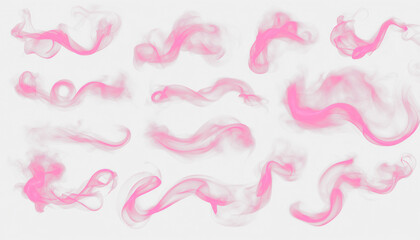 Set of pink smoke swirls isolate on transparent background, cutout, png