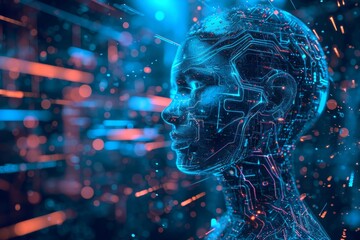 Artificial intelligence avatar interacting with digital space, AI generated