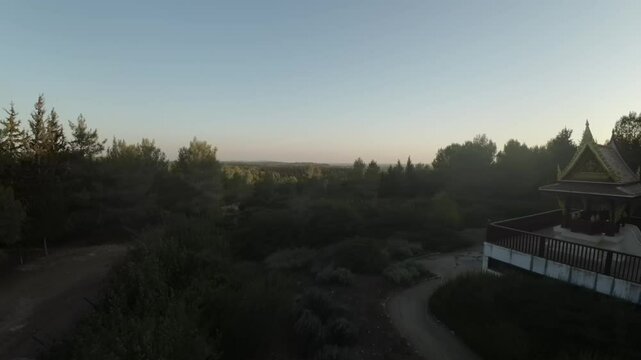 Aerial FPV video over the Ben Shemen forest on a sunny day in Israel