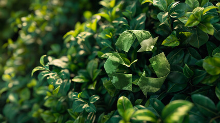 Obraz premium Green Leaves Form Recycle Symbol in Natural Setting