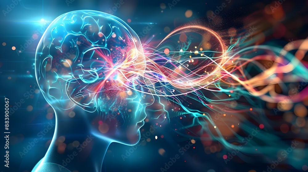 Poster visualization of auditory nerve pathway from ear to brain with electrical impulses