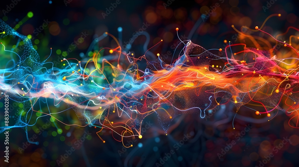 Poster vibrant neural network models illustrating auditory nerve signals from ear to brain