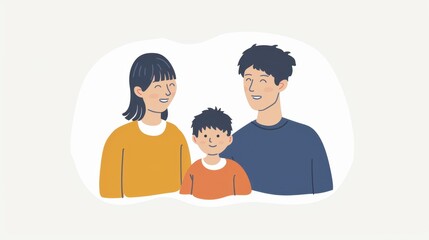Obraz premium Illustration of two parents and a child, styled simply on a white background.
