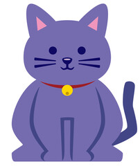 お座りをするちょっとぽっちゃりな可愛い猫のイラストアイコン／紫