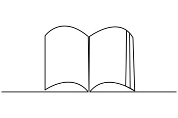 Continuous One line drawing of open book isolated outline vector art illustration