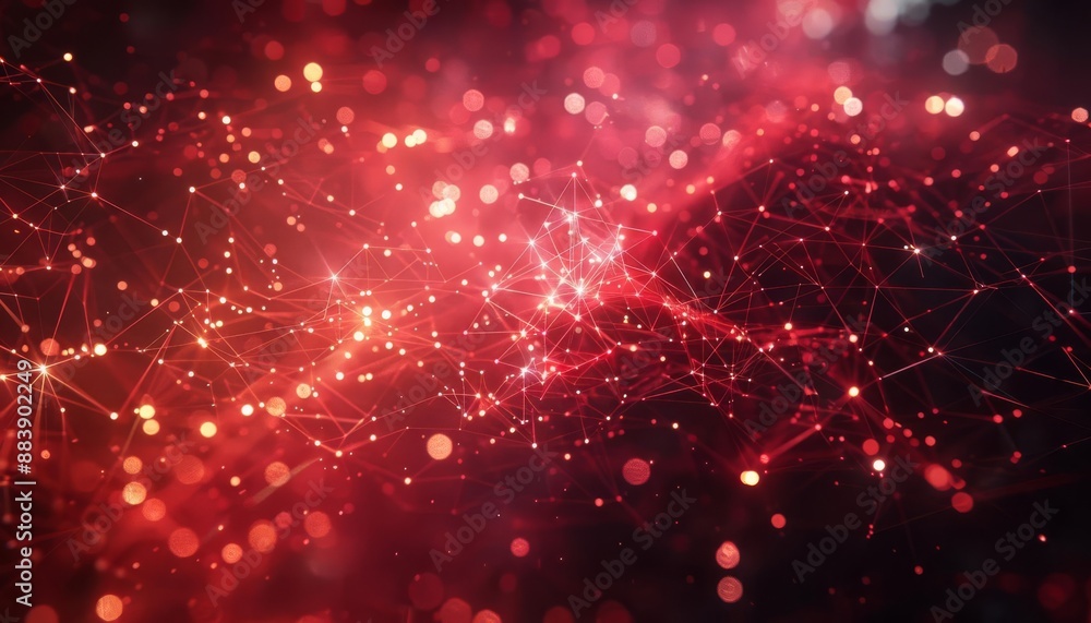 Poster abstract red and black digital network background. bright nodes and connections creating a futuristi