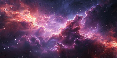 Obraz premium 宇宙に輝く星々と紫の光の背景