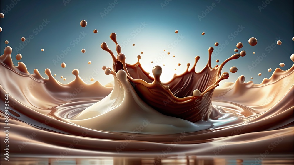 Wall mural Milk and chocolate sea splashes and waves , milk, chocolate, sea, splashes, waves, liquid, sweet, dessert, creamy, indulgent